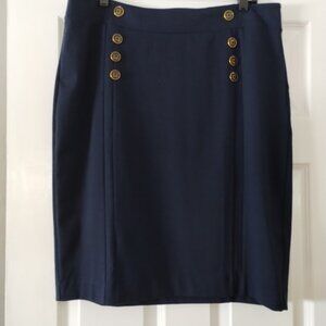 Banana Republic Pencil Navy Blue Knit Skirt Sailor like Button Front Sz 14